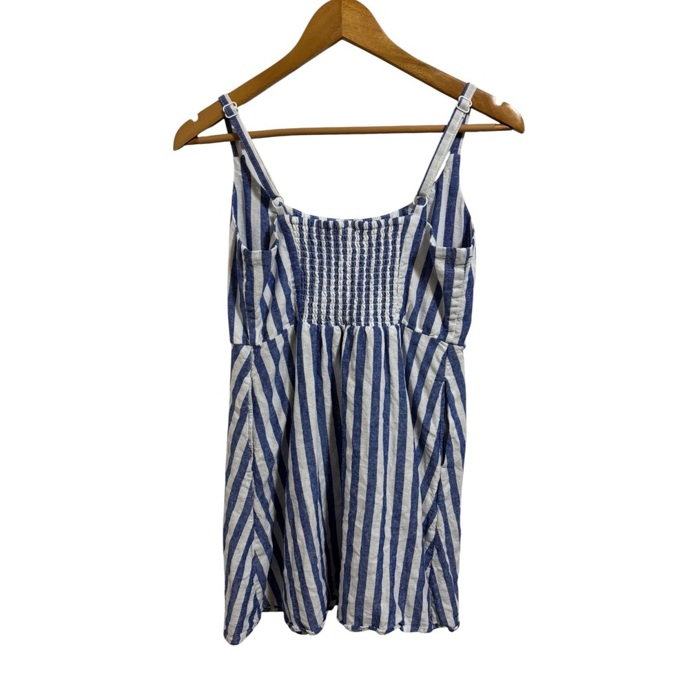 Old Navy Blue White Striped Linen Blend Mini Dress Petite S Sleeveless Pockets - Picture 3 of 10